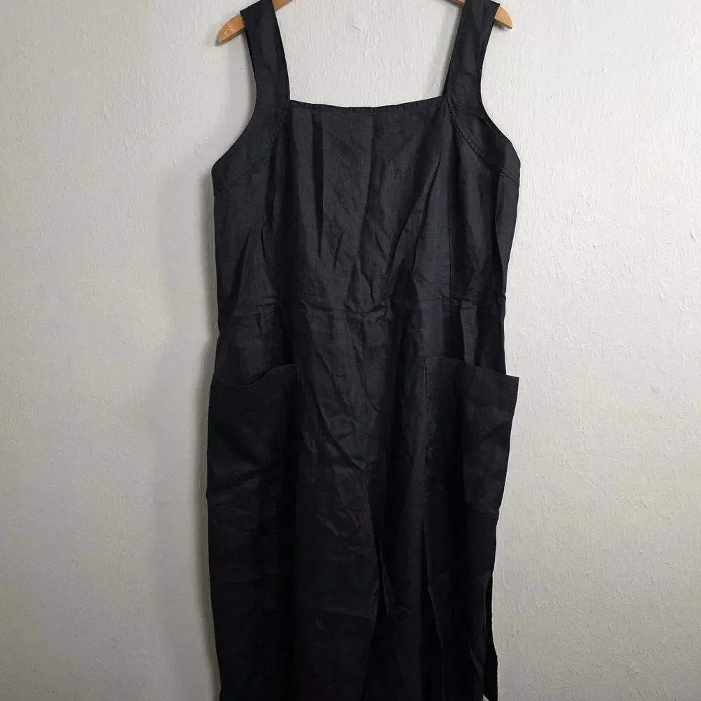 NEW Everlane The Utility Coverall Black Linen Jumpsuit Romper Plus 16